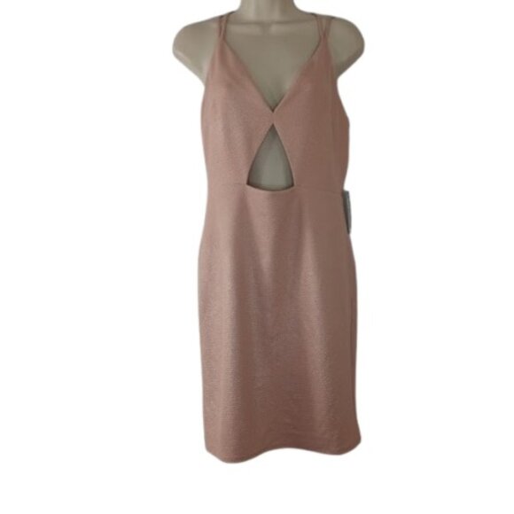 Express Womens Cut Out Strappy Mini Dress Dusty Pink Metallic 12 New - Picture 1 of 3